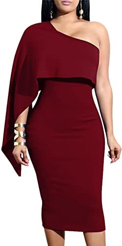 A one-shoulder midi dress in burgundy stretch fabric, finished with a draped batwing cape sleeve and a clean bodycon hem.