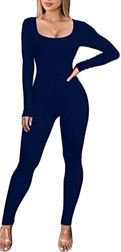Cut in stretch jersey with long sleeves and a wide scoop neckline, this one-piece jumpsuit hugs close through the torso and leg.