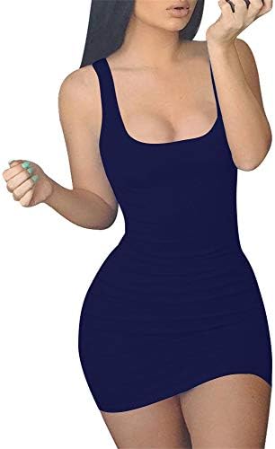 Cut with a square neckline and tank straps, this navy mini hugs close through the torso in stretch jersey.