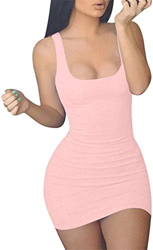 A square-neck tank mini cut close in high-stretch pink knit that pulls on without zips or fastenings.