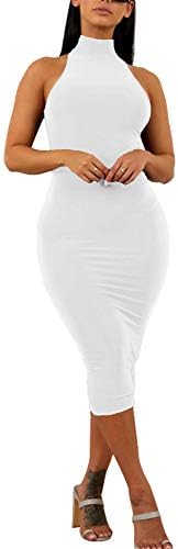 A high-neck white bodycon midi cut with long sleeves and dense gathering through the body for cocktail nights.