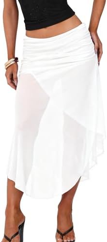 Soft white chiffon cut with a sheer lower tier, a mid waist, and a loose midi hem for warm evenings.