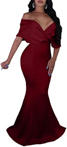 Cut with a dropped off-shoulder neckline and notched V, this maxi dress falls to a fishtail hem with ruched body seams.